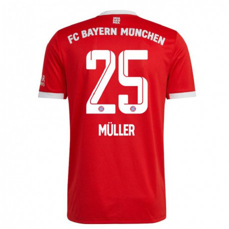 Kandiny Miesten Thomas Muller #25 Neon Punainen Valkoinen Kotipaita 2022/23 Lyhythihainen Paita T-paita
