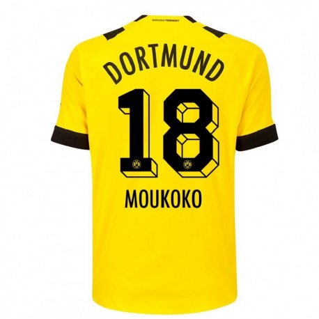 Kandiny Miesten Youssoufa Moukoko #18 Keltainen Kotipaita 2022/23 Lyhythihainen Paita T-paita