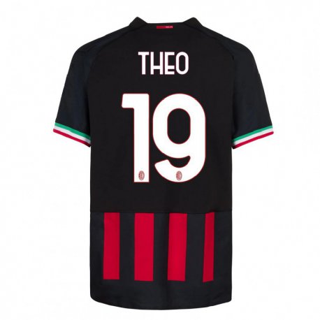 Kandiny Miesten Theo Hernandez #19 Musta Punainen Kotipaita 2022/23 Lyhythihainen Paita T-paita