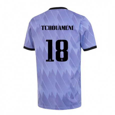 Kandiny Miesten Aurelien Tchouameni #18 Purppura Musta Vieraspaita 2022/23 Lyhythihainen Paita T-paita