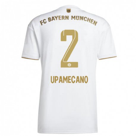 Kandiny Miesten Dayot Upamecano #2 Valkoinen Kulta Vieraspaita 2022/23 Lyhythihainen Paita T-paita