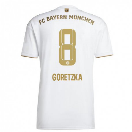 Kandiny Miesten Leon Goretzka #8 Valkoinen Kulta Vieraspaita 2022/23 Lyhythihainen Paita T-paita