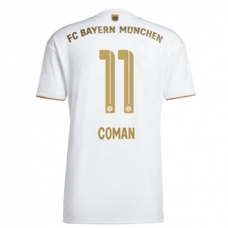 Kandiny Miesten Kingsley Coman #11 Valkoinen Kulta Vieraspaita 2022/23 Lyhythihainen Paita T-paita
