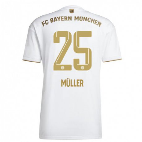 Kandiny Miesten Thomas Muller #25 Valkoinen Kulta Vieraspaita 2022/23 Lyhythihainen Paita T-paita