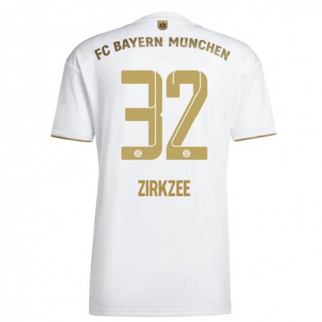 Kandiny Miesten Joshua Zirkzee #32 Valkoinen Kulta Vieraspaita 2022/23 Lyhythihainen Paita T-paita