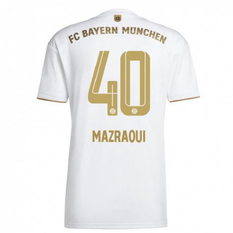 Kandiny Miesten Noussair Mazraoui #40 Valkoinen Kulta Vieraspaita 2022/23 Lyhythihainen Paita T-paita