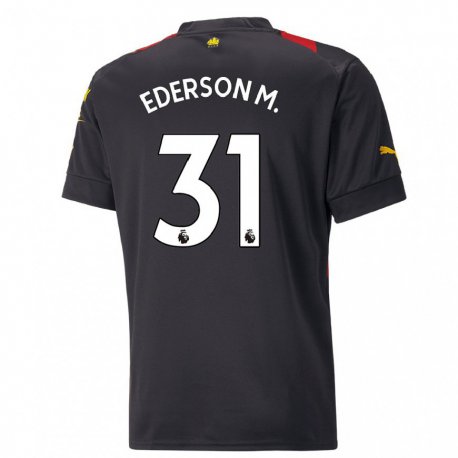 Kandiny Miesten Ederson Moraes #31 Musta Punainen Vieraspaita 2022/23 Lyhythihainen Paita T-paita