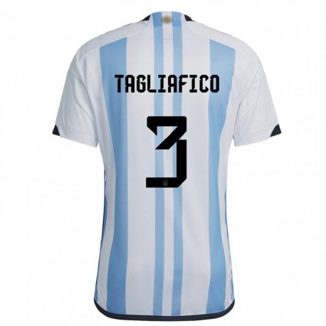 Kandiny Lapset Argentiinan Nicolas Tagliafico #3 Valkoinen Taivas Sininen Kotipaita 22-24 Lyhythihainen Paita T-paita