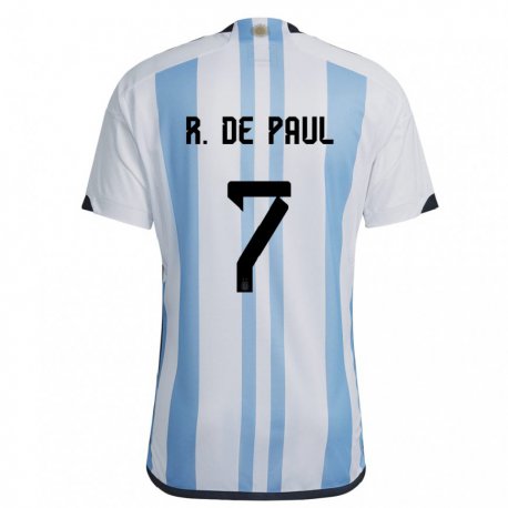 Kandiny Lapset Argentiinan Rodrigo De Paul #7 Valkoinen Taivas Sininen Kotipaita 22-24 Lyhythihainen Paita T-paita