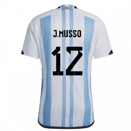 Kandiny Lapset Argentiinan Juan Musso #12 Valkoinen Taivas Sininen Kotipaita 22-24 Lyhythihainen Paita T-paita