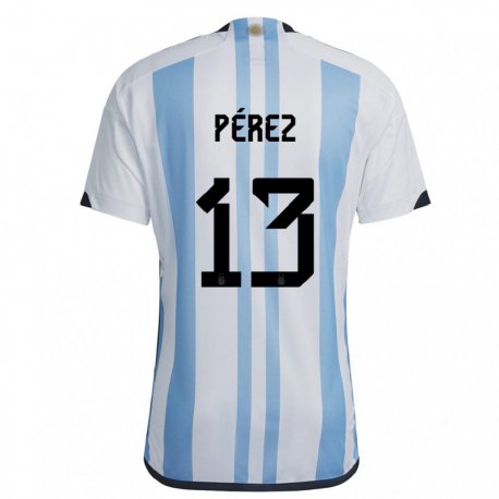 Kandiny Lapset Argentiinan Nehuen Perez #13 Valkoinen Taivas Sininen Kotipaita 22-24 Lyhythihainen Paita T-paita