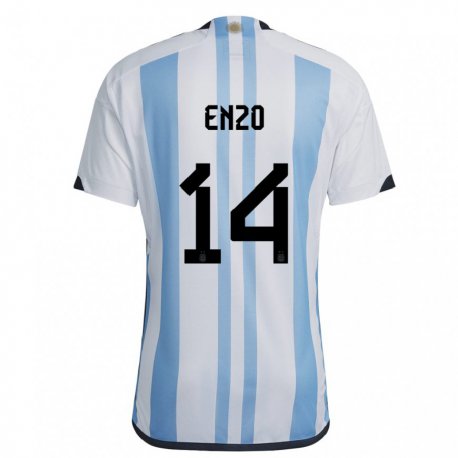 Kandiny Lapset Argentiinan Enzo Fernandez #14 Valkoinen Taivas Sininen Kotipaita 22-24 Lyhythihainen Paita T-paita