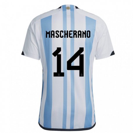 Kandiny Lapset Argentiinan Javier Mascherano #14 Valkoinen Taivas Sininen Kotipaita 22-24 Lyhythihainen Paita T-paita