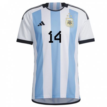 Kandiny Lapset Argentiinan Javier Mascherano #14 Valkoinen Taivas Sininen Kotipaita 22-24 Lyhythihainen Paita T-paita