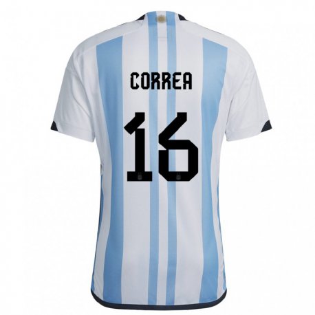 Kandiny Lapset Argentiinan Angel Correa #16 Valkoinen Taivas Sininen Kotipaita 22-24 Lyhythihainen Paita T-paita