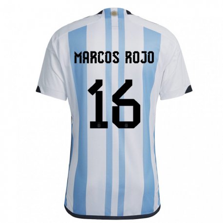 Kandiny Lapset Argentiinan Marcos Rojo #16 Valkoinen Taivas Sininen Kotipaita 22-24 Lyhythihainen Paita T-paita