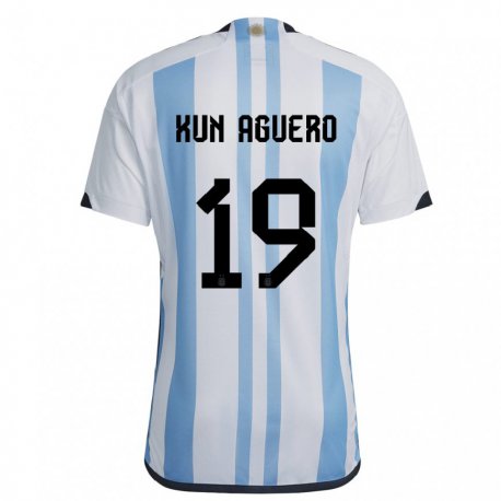 Kandiny Lapset Argentiinan Sergio Aguero #19 Valkoinen Taivas Sininen Kotipaita 22-24 Lyhythihainen Paita T-paita
