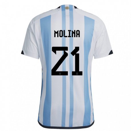 Kandiny Lapset Argentiinan Nahuel Molina #21 Valkoinen Taivas Sininen Kotipaita 22-24 Lyhythihainen Paita T-paita