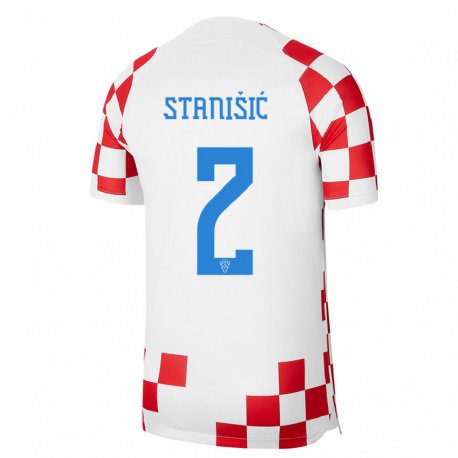 Kandiny Lapset Kroatian Josip Stanisic #2 Punainen Valkoinen Kotipaita 22-24 Lyhythihainen Paita T-paita