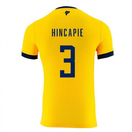 Kandiny Lapset Ecuadorin Piero Hincapie #3 Keltainen Kotipaita 22-24 Lyhythihainen Paita T-paita