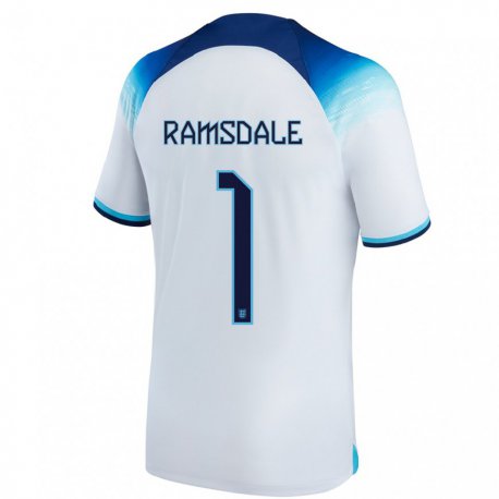 Kandiny Lapset Englannin Aaron Ramsdale #1 Valkoinen Sininen Kotipaita 22-24 Lyhythihainen Paita T-paita