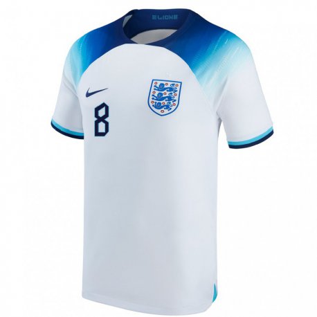 Kandiny Lapset Englannin Jordan Henderson #8 Valkoinen Sininen Kotipaita 22-24 Lyhythihainen Paita T-paita