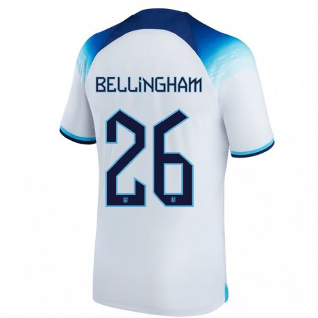 Kandiny Lapset Englannin Jude Bellingham #26 Valkoinen Sininen Kotipaita 22-24 Lyhythihainen Paita T-paita