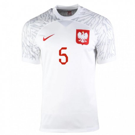 Kandiny Lapset Puolan Jan Bednarek #5 Valkoinen Kotipaita 22-24 Lyhythihainen Paita T-paita