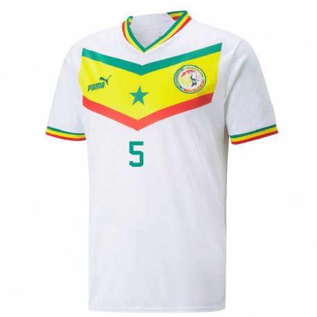Kandiny Lapset Senegalin Idrissa Gueye #5 Valkoinen Kotipaita 22-24 Lyhythihainen Paita T-paita