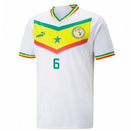 Kandiny Lapset Senegalin Nampalys Mendy #6 Valkoinen Kotipaita 22-24 Lyhythihainen Paita T-paita