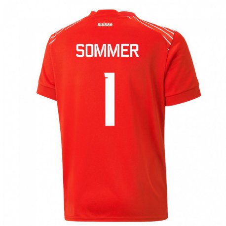 Kandiny Lapset Sveitsin Yann Sommer #1 Punainen Kotipaita 22-24 Lyhythihainen Paita T-paita