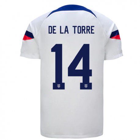 Kandiny Lapset Yhdysvaltain Luca De La Torre #14 Valkoinen Kotipaita 22-24 Lyhythihainen Paita T-paita
