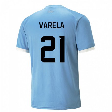 Kandiny Lapset Uruguayn Gullermo Varela #21 Sininen Kotipaita 22-24 Lyhythihainen Paita T-paita