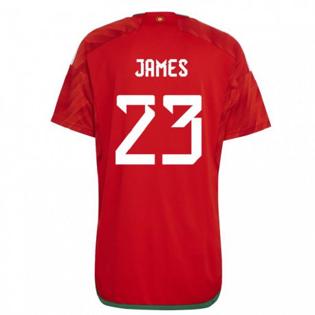 Kandiny Lapset Walesin Jordan James #23 Punainen Kotipaita 22-24 Lyhythihainen Paita T-paita