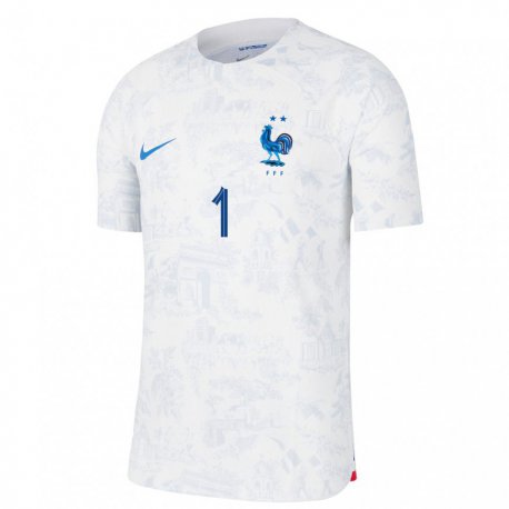 Kandiny Lapset Ranskan Hugo Lloris #1 Valkoinen Sininen Vieraspaita 22-24 Lyhythihainen Paita T-paita