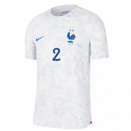 Kandiny Lapset Ranskan Benjamin Pavard #2 Valkoinen Sininen Vieraspaita 22-24 Lyhythihainen Paita T-paita