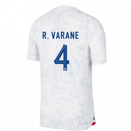 Kandiny Lapset Ranskan Raphael Varane #4 Valkoinen Sininen Vieraspaita 22-24 Lyhythihainen Paita T-paita