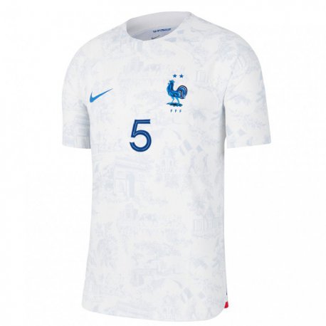 Kandiny Lapset Ranskan Jules Kounde #5 Valkoinen Sininen Vieraspaita 22-24 Lyhythihainen Paita T-paita