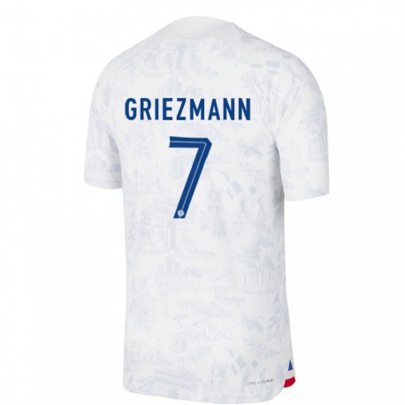 Kandiny Lapset Ranskan Antoine Griezmann #7 Valkoinen Sininen Vieraspaita 22-24 Lyhythihainen Paita T-paita