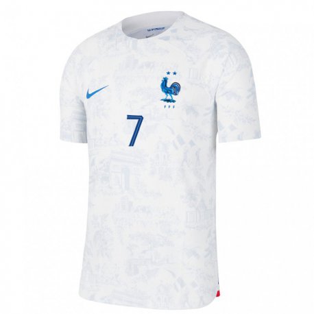 Kandiny Lapset Ranskan Antoine Griezmann #7 Valkoinen Sininen Vieraspaita 22-24 Lyhythihainen Paita T-paita