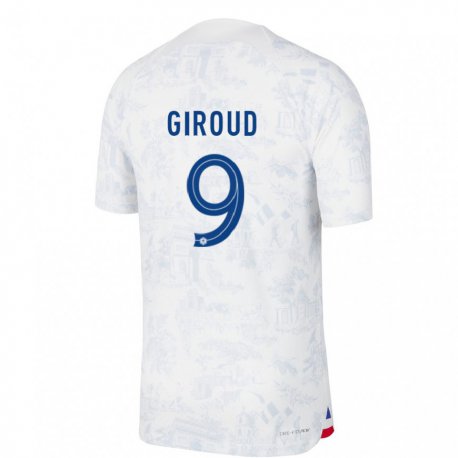 Kandiny Lapset Ranskan Olivier Giroud #9 Valkoinen Sininen Vieraspaita 22-24 Lyhythihainen Paita T-paita