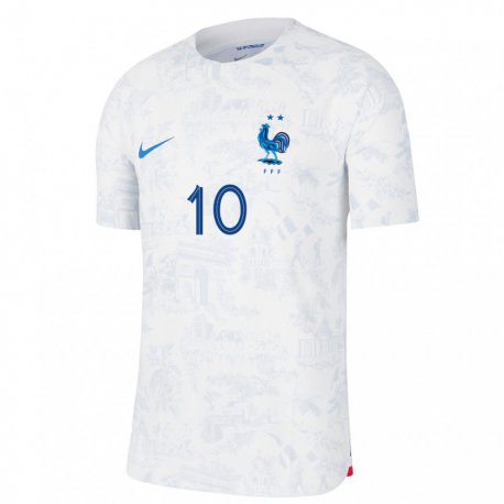 Kandiny Lapset Ranskan Kylian Mbappe #10 Valkoinen Sininen Vieraspaita 22-24 Lyhythihainen Paita T-paita