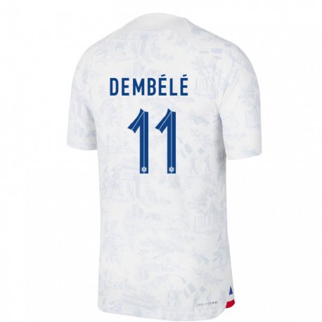 Kandiny Lapset Ranskan Ousmane Dembele #11 Valkoinen Sininen Vieraspaita 22-24 Lyhythihainen Paita T-paita