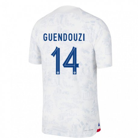 Kandiny Lapset Ranskan Matteo Guendouzi #14 Valkoinen Sininen Vieraspaita 22-24 Lyhythihainen Paita T-paita