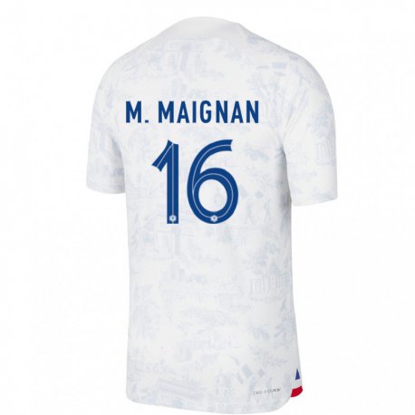 Kandiny Lapset Ranskan Mike Maignan #16 Valkoinen Sininen Vieraspaita 22-24 Lyhythihainen Paita T-paita