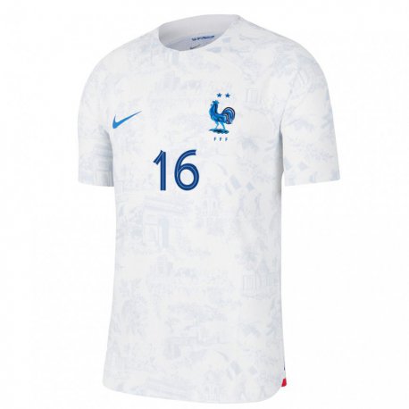 Kandiny Lapset Ranskan Mike Maignan #16 Valkoinen Sininen Vieraspaita 22-24 Lyhythihainen Paita T-paita