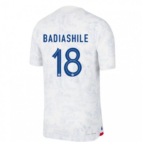 Kandiny Lapset Ranskan Benoit Badiashile #18 Valkoinen Sininen Vieraspaita 22-24 Lyhythihainen Paita T-paita