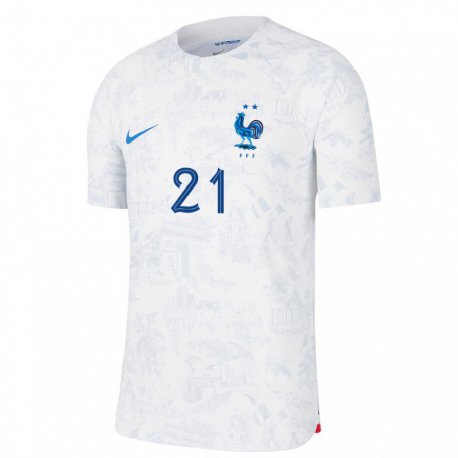 Kandiny Lapset Ranskan Ferland Mendy #21 Valkoinen Sininen Vieraspaita 22-24 Lyhythihainen Paita T-paita