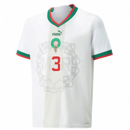 Kandiny Lapset Marokon Noussair El Mazraoui #3 Valkoinen Vieraspaita 22-24 Lyhythihainen Paita T-paita