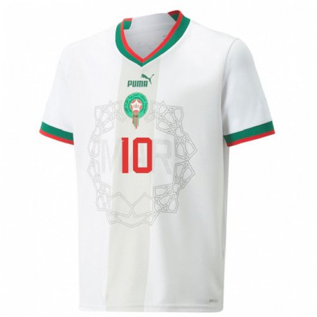 Kandiny Lapset Marokon Youness Belhanda #10 Valkoinen Vieraspaita 22-24 Lyhythihainen Paita T-paita